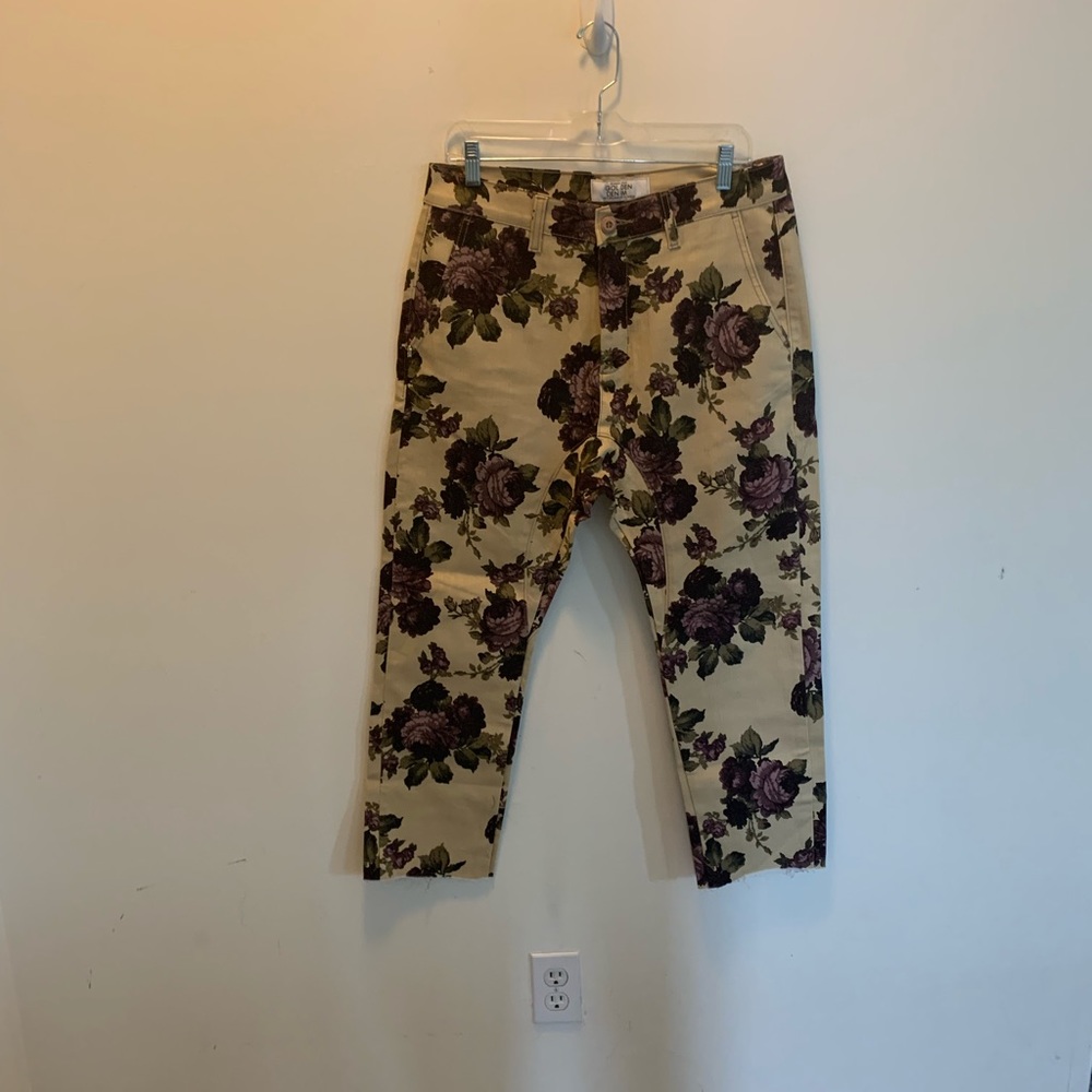 Golden denim floral jeans